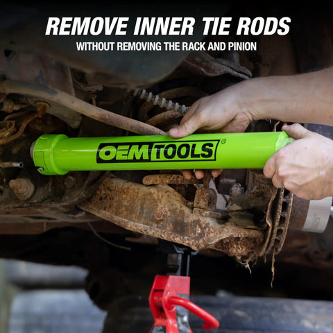 Using Inner Tie Rod Removal Tool Set with 12 SAE and Metric Crowfoot Adapters for Cars, Trucks, and SUVs without rack disassembly