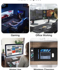 Mega Sized XXL 31.5 Inch By 15.75 Inch Wireless Charging Desk Pad used in gaming, office work, home use, and wireless charging setups.