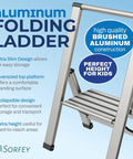 One Step Folding Aluminum Ladder Lightweight Ultra Slim Profile With Anti Slip Steps Portable For Home Office Kitchen And Photography Use Dope For Cleaning Painting And DIY Projects, brushed aluminum steps