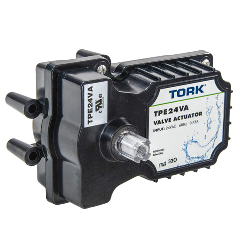 TORK TPE24VA valve actuator, black plastic housing with protruding metal drive shaft