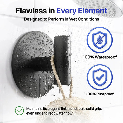 Heavy Duty Peel And Stick Wall Hooks Engineered For Clutter Free Homes Featuring No Sweat Setup, waterproof finish in black.