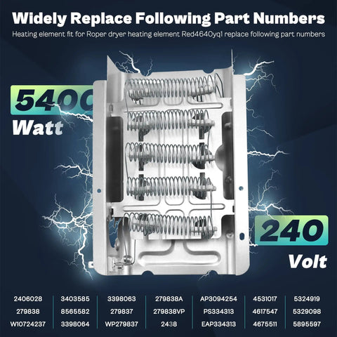 Dryer Heating Element Replacement For Roper And Whirlpool That Fits Like A Charm Easy Install 2406028 W10724237 close up