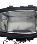 Interior view of the 12V Plug In Electric Car Cooler Bag, 25 Liter Portable Beverage Fridge in black with insulated lining.