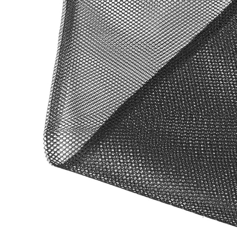 Close-up of black mesh fabric corner of Mesh Gear Bag For Snorkeling And Scuba Diving Gear Storage With Drawstring Closure.