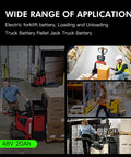 Durable 48V 20Ah Lithium Ion Forklift Battery Upgrade For Electric Pallet Jack in use with warehouse staff loading and unloading.