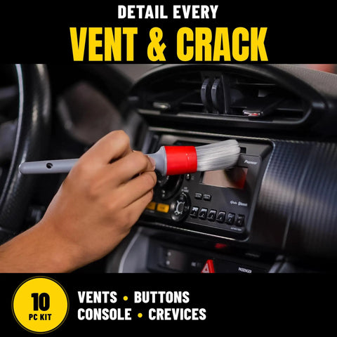 Detailing brush cleaning car dashboard from All In One Interior Car Cleaning Kit With Storage Bag