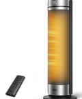 Beast Space Heater For Large Rooms In A 23 Inch Tower, shown with remote, featuring dual motors and quiet PTC ceramic element.