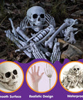 28 Piece Skeleton And Skull Halloween Decor Kit for outdoor and indoor use, includes realistic bones and skull in a graveyard setting