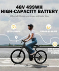 Rider on Get Up And Go City Commuter Electric Bike For Adults With 65 Mile Range 1200 Watt Peak Motor 26 Inch Ebike in action