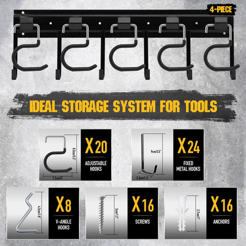 68 Inch All Metal Adjustable Garden Tool Organizer For Garage Wall Mount With Heavy Duty Iron Hooks And Tool Hangers