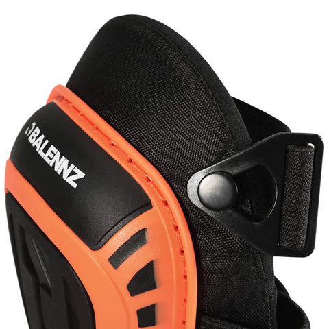 Close-up of Heavy Duty Gel Padding Knee Pads With Strong Double Straps, featuring bright orange and thick foam shield.