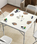 34 Inch Square Folding Table With Carrying Handle, Go To Portable Card Table Fold In Half, set for a game with cards and chips
