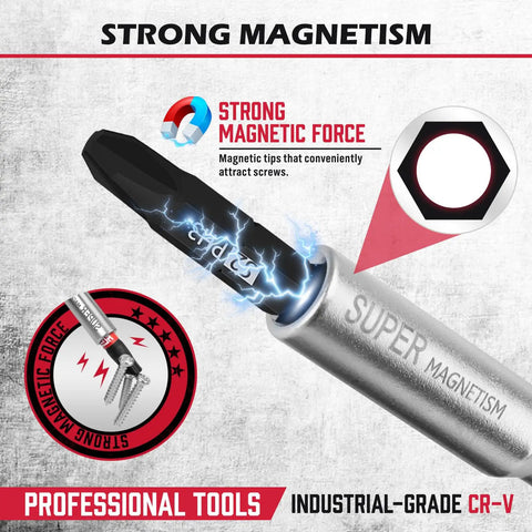Quarter Inch Magnetic Ratcheting Screwdriver With Durable Bit Holder And No Slip Cushion Grip 220mm showcasing magnetic tip.