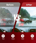 Comparison image of driving visibility before and after using Top Shelf 22 Plus 22 Inch Windshield Wiper Blades in rain.