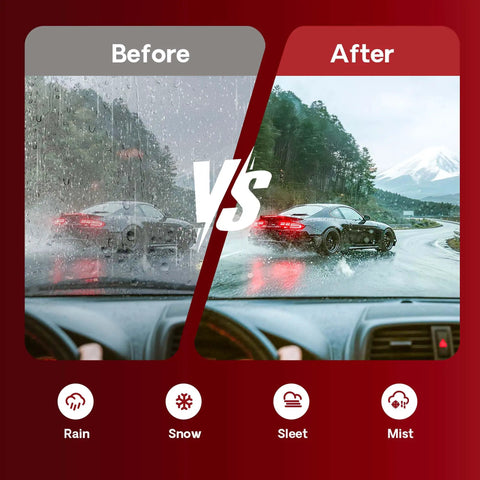Comparison image of driving visibility before and after using Top Shelf 22 Plus 22 Inch Windshield Wiper Blades in rain.