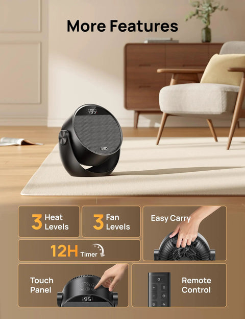 Powerful 1500W Space Heater With 60 Degree Adjustable Tilt, Remote Control, Quiet Portable Electric Heater For Bedroom Or Office