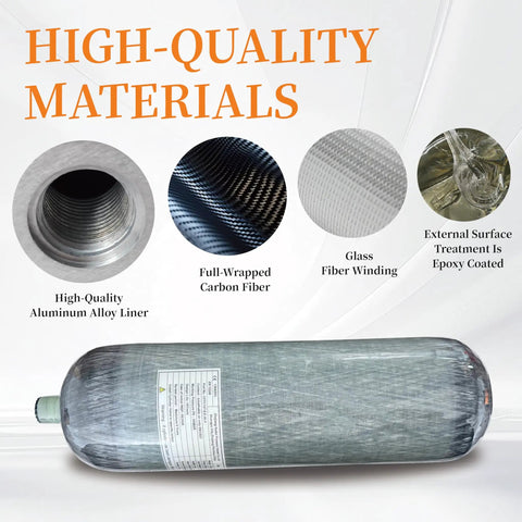 Carbon Fiber 6.8L PCP Air Tank For Paintball And HPA, 414 Cu In Capacity, showing high-quality aluminum alloy liner material details