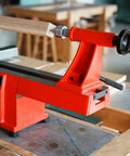 12 Inch Heavy Duty Extension Bed For Woodturning Lathe Extends Reach To 32 Inches, red extension on midi lathe in shop