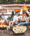Indoor Outdoor Firewood Rack With Large Capacity Rustproof Steel Log Holder by campfire with logs and couple