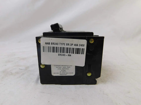 BR Type Plug-On Mount 3-Pole 40 Amp 240V AC Circuit Breaker with barcode label visible