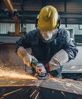 Worker using 5 Inch Brushless Angle Grinder 2000 Watt Pro Grade Workhorse For Industrial Use With Marathon Brushless Motor