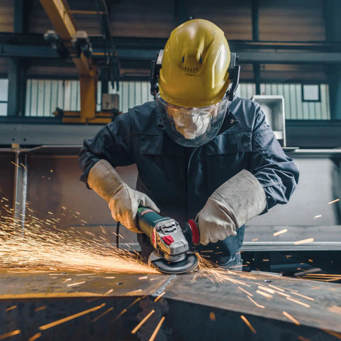 Worker using 5 Inch Brushless Angle Grinder 2000 Watt Pro Grade Workhorse For Industrial Use With Marathon Brushless Motor
