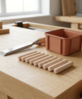 100 Pcs Wooden Dowel Pins 6x30mm Round Unfinished Fluted Beveled Ends Hardwood Dowels Rods on woodworking table