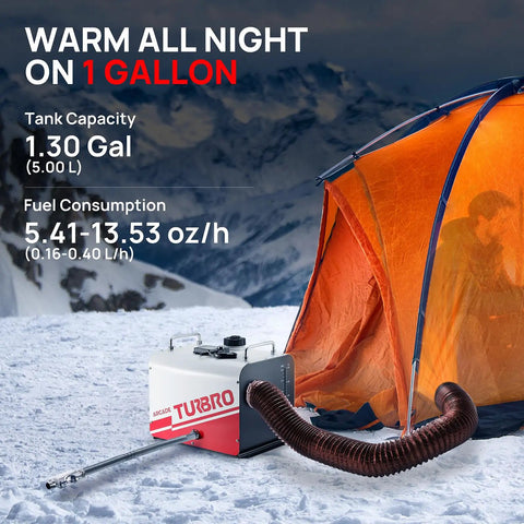 Kick The Freezer Chill With This 8KW Diesel Parking Heater featuring compact design, 1.30-gallon tank, and hose for tents.