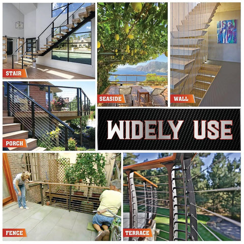 Beefy Workhorse 650ft 1 Eighth Inch T316 Stainless Steel Deck Cable Railing Kit With Cutter And Gloves used in stairs, porch, terrace