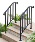 Hella Secure 2 Pack Outdoor Stair Handrails For 2 To 3 Steps Rock Solid Galvanized Metal Porch Railing shown on steps.