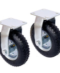 Two 8 Inch Pneumatic Caster Wheels with swivel mount, heavy duty rubber tires for workbench carts and trolleys.