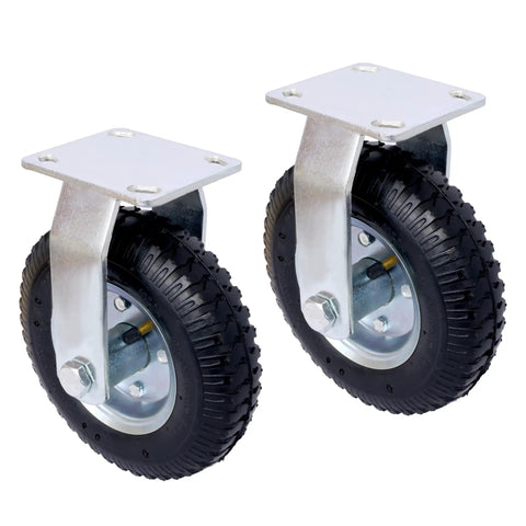 Two 8 Inch Pneumatic Caster Wheels with swivel mount, heavy duty rubber tires for workbench carts and trolleys.