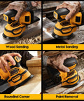 Cordless Random Orbital Sander With Brushless Motor Built Tough To Hustle Through Woodworking Kicks Up Dust Without Sweat Compatible With 20V Batteries Ultimate DIY Shop Essential in use for multi-surface sanding.