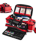 EMT First Aid Bag For Pros, Water Resistant Medical Kit With 360 Degree Reflective Trim, 21 Compartments, 4 Dividers