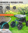 Green Garden Cart Rolling Workseat With Wheels 360 Degree Swivel Gardening Stool with steel frame and steering handle