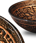 Tempered Glass Bathroom Vessel Sink Round Antique Totem Pattern Above Counter Lavatory Vanity Bowl For Arts And Crafts Style Bath Dope Statement Piece close-up detail bronze design