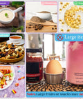 Collage of Leakproof 1.6 Ounce Stainless Steel Salad Dressing Containers With Lids On The Go, shown with various contents