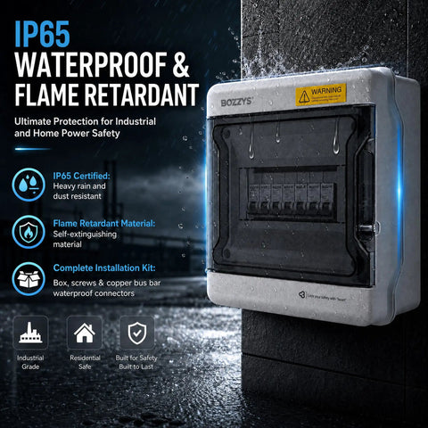 Heavy Duty 4 Way Din Rail Enclosure Weatherproof Outdoor Electrical Box, IP65, 5.1 x 7.9 x 3.9 inches, sealed against rain.