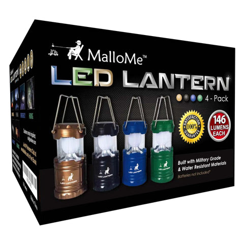 4 Pack Multicolor Camping Lanterns, Ultra Bright LED Tent Lights for Power Outages packaging