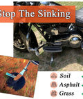 Jiffy Stand Coaster Kickstand Pad For Harley Motorcycles with side stand on dirt, grass, and asphalt, prevents sinking.