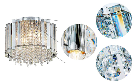 Crystal Ceiling Light Fixture 4-Light Flush Mount With E12 Base Modern Chrome Finish D11 X H9.5 Inches sparkling detail view