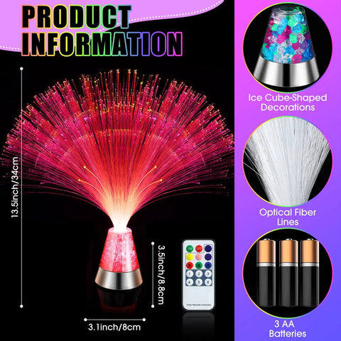 Two Pack LED Fiber Optic Lamps With Remote Control, 13.5 Inch Multicolor Changing Fiber Optic Lights With Crystal Base