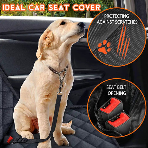 Dog sitting on Go To Dog Car Seat Cover For Backseat Waterproof Bench Protector For Cars Trucks And SUVs Non Slip With Middle Armrest 53 By 47 Inches
