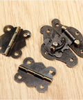 Old School Vibe Antique Retro Hasp Lock Buckle Eye Latch Set With Bronze Hardware on wooden surface