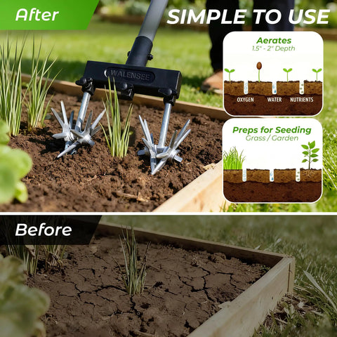 Rotary Cultivator Garden Tool With Long Handle For Easy Clod Breaking And Seedbed Prep Adjustable Hand Tiller in garden use
