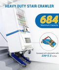 Xsto Crawler Electric Dolly Heavy Duty Trolley 684 Lbs Load Capacity Stair Climber with adjustable safe belt on stairs.