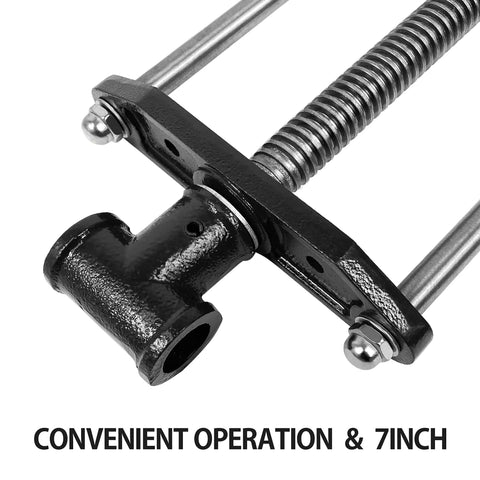 Heavy Duty Front Screw Bench Vise For Woodworking Shops Built Like A Tank Rock Solid Seven Inch Jaw Opening Cast Iron Body with screw detail