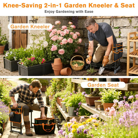 Man gardening with Ultimate Garden Kneeler And Seat With Extra Wide 10 Inch EVA Pad, Heavy Duty Foldable Bench That Supports Up To 350 Lbs.