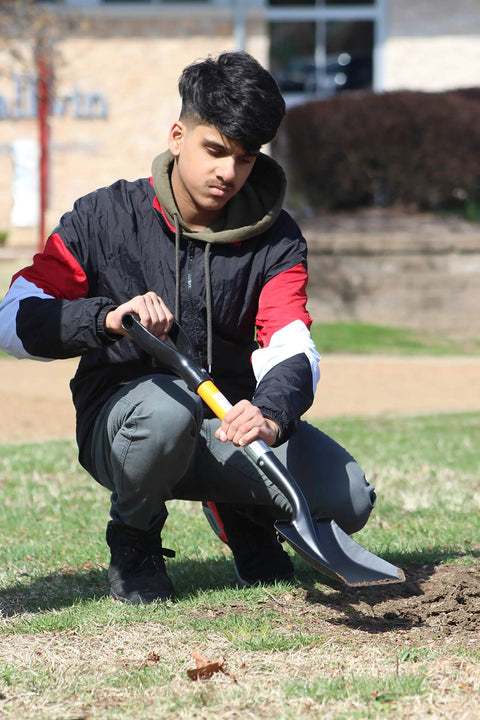 Person using Medium Square Shovel With D Cup Handle 27 Inch Length Durable Build Comfortable Grip for Gardening