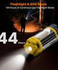 Remote Camping Light With 18000mAh Rechargeable Battery Power Bank, three LED lamp heads on at night